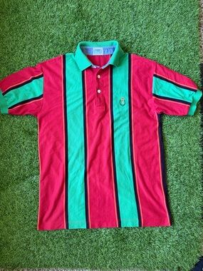 Vintage Chaps by Polo Men's Red and Green Vertical Stripe Polo
